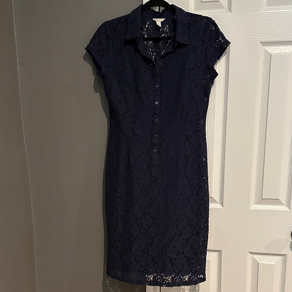 Cato Navy Lace Button-Up Dress